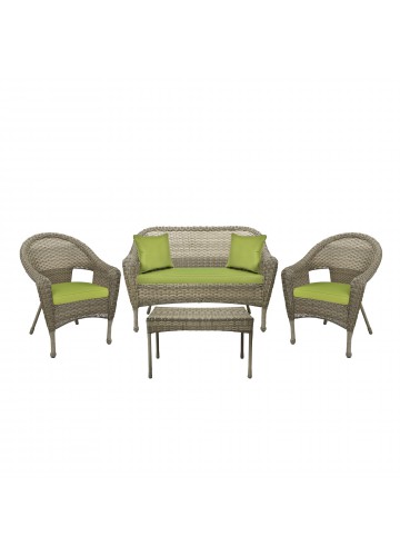 4pcs Grey Resin Wicker Clark Conversation Set with 2 inch Sage Green Cushion