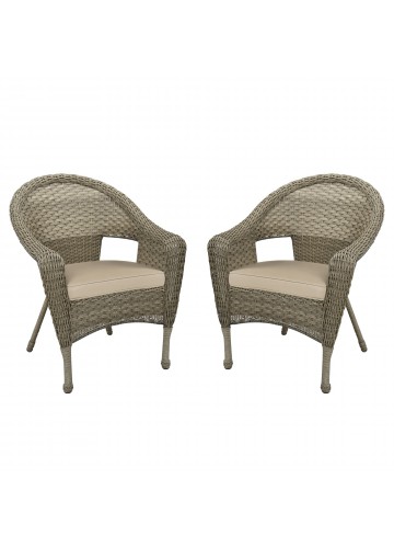 Set of 2 Grey Resin Wicker Clark Single Chair with 2 inch Tan Cushion