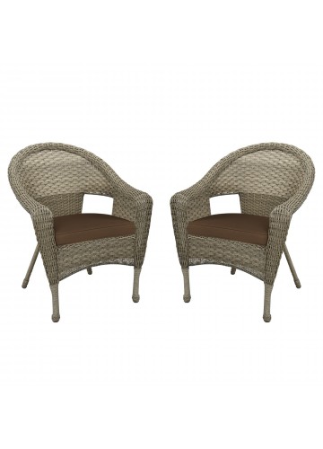 Set of 2 Grey Resin Wicker Clark Single Chair with 2 inch Brown Cushion