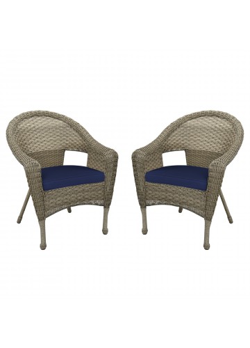 Set of 2 Resin Wicker Clark Single Chair with 2 inch Midnight Blue Cushion