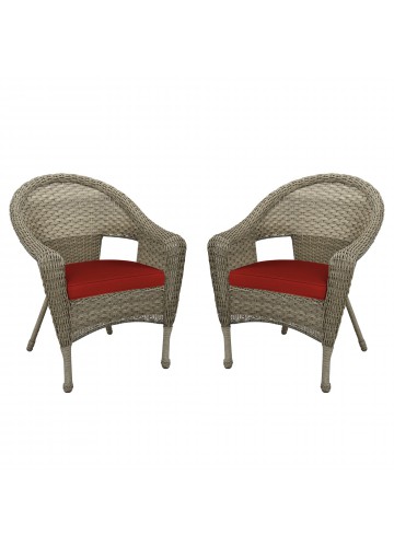 Set of 2 Resin Wicker Clark Single Chair with 2 inch Brick Red Cushion
