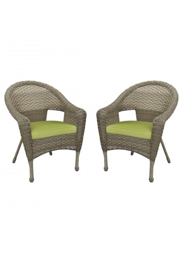 Set of 2 Grey Resin Wicker Clark Single Chair with 2 inch Sage Green Cushion