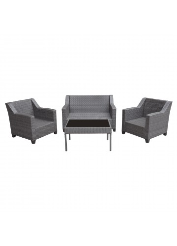 Aoife 4 PC Grey Resin Wicker  Conversation Set with 4 In Cushion