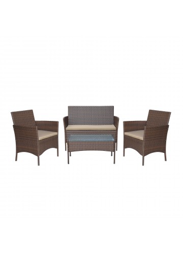 Conor 4PC Steel Esprsso Resin Wicker Patio Conversation Set with 2" Tan cushion  