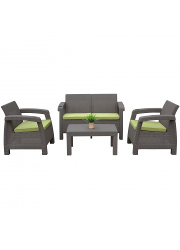 Ourea 4PC Espresso Conversation Patio Set with Sage Green Cushion