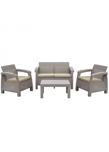 Pontus 4PC Grey Conversation Patio Set Tan Cushion