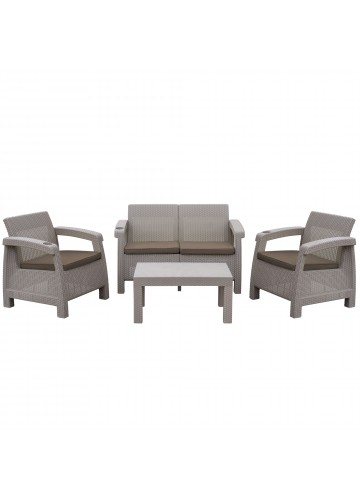 Pontus 4PC Grey Conversation Patio Set Brwon Cushion