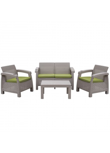 Pontus 4PC Grey Conversation Patio Set with Sage Green Cushion