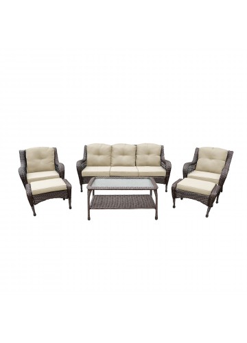 6pc Wicker Seating Set with Ivory Cushions