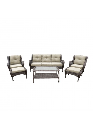 6pc Wicker Seating Set with Tan Cushions