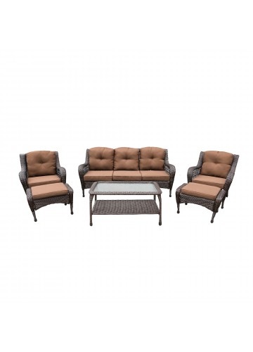6pc Wicker Seating Set with Brown Cushions