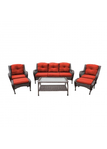 6pc Wicker Seating Set with Brick Red Cushions