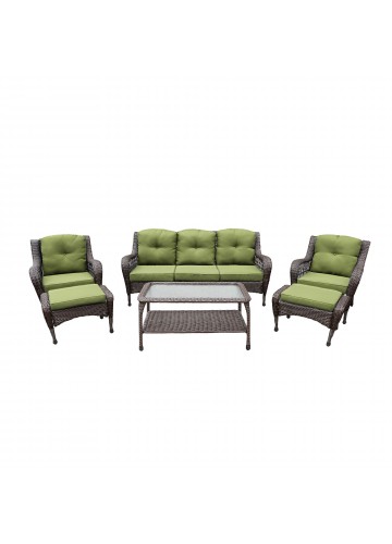 6pc Wicker Seating Set with Sage Green Cushions