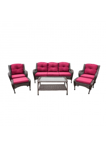 6pc Wicker Seating Set with Red Cushions