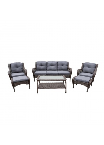 6pc Wicker Seating Set with Steel Blue Cushions