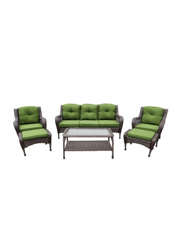 6pc Wicker Seating Set with Hunter Green Cushions