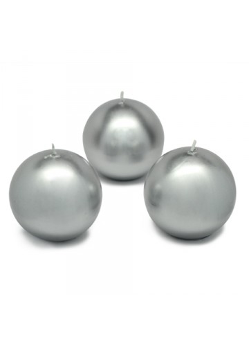 3 Inch Metallic Silver Ball Candles (6pc/Box)