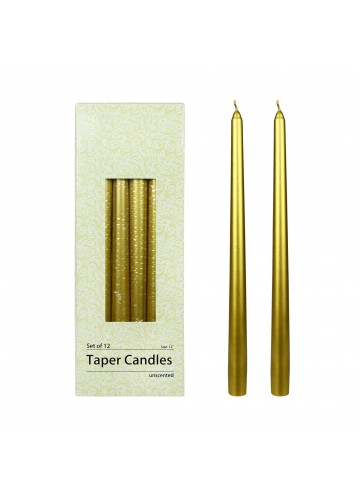 12 Inch Metallic Bronze Gold Taper Candles (1 Dozen)