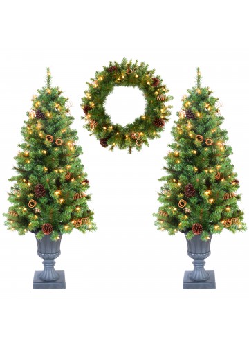3-Piece 4ft. Christmas Tree and Holiday Wreath Set