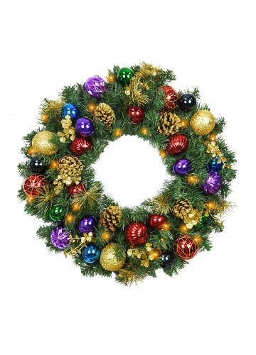 30 inch Christmas Wreath with Ornaments and Lights