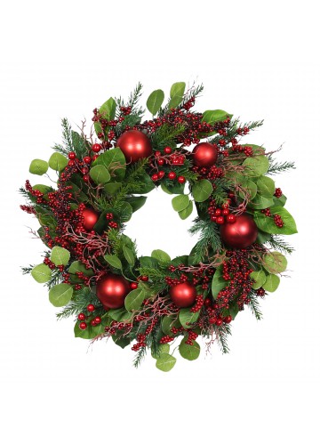 26 inch Eucalyptus Christmas Wreath with Red Berries