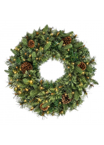24 inch Christmas Wreath with Pine Needles and Lights