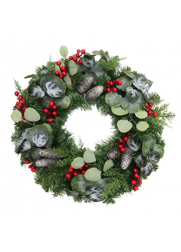 24 inch Eucalytpus Christmas Wreath with Red Berries