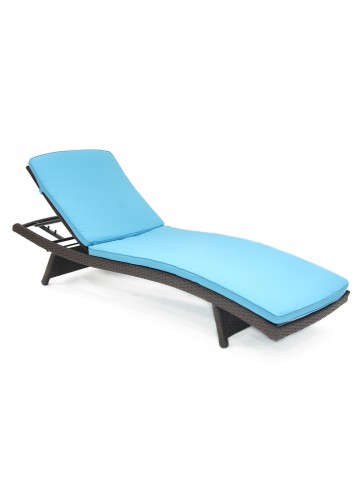 Wicker Adjustable Chaise Lounger with Sky Blue Cushion - Set of 2