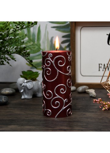 3 x 6 Inch Red Scroll Pillar Candle