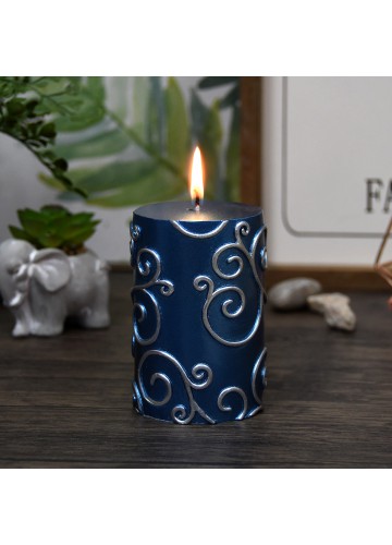 3 x 4 Inch Blue Scroll Pillar Candle