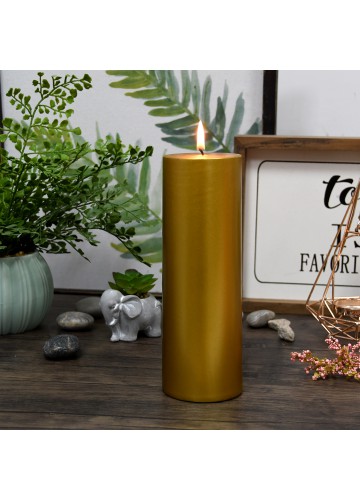 3 x 9 Inch Metallic Bronze Gold Pillar Candle