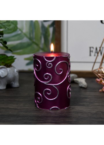 3 x 4 Inch Purple Scroll Pillar Candle