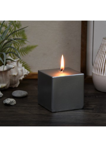 3 x 3 Inch Metallic Silver Square Pillar Candles