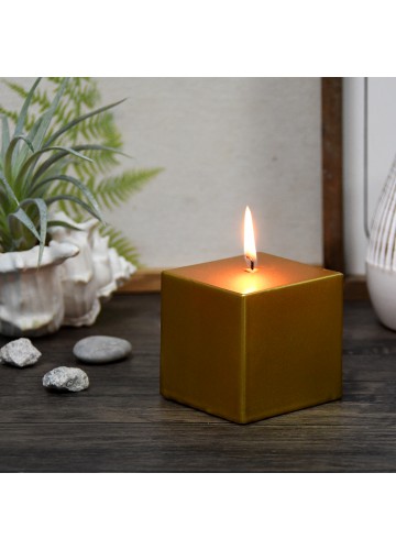 3 x 3 Inch Metallic Bronze Gold Square Pillar Candles