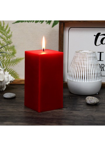 3 x 6 Inch Red Square Pillar Candle  (12pcs/Case) Bulk