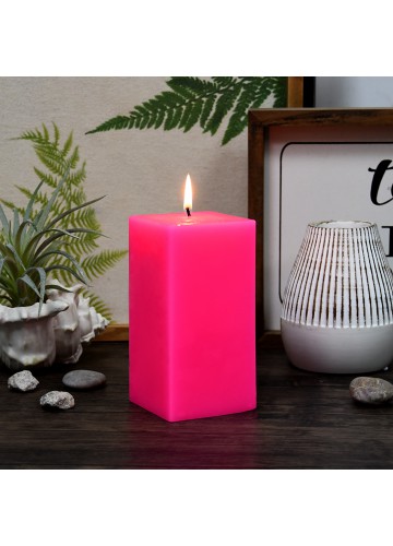 3 x 6 Inch Hot Pink Square Pillar Candle  (12pcs/Case) Bulk