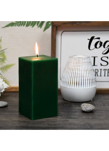 3 x 6 Inch Hunter Green Square Pillar Candle