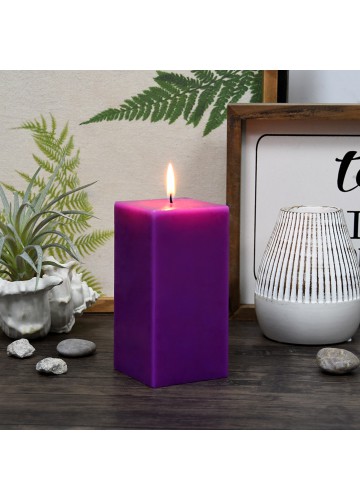 3 x 6 Inch Purple  Square Pillar Candle