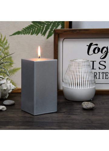 3 x 6 Inch Metallic Silver Square Pillar Candle