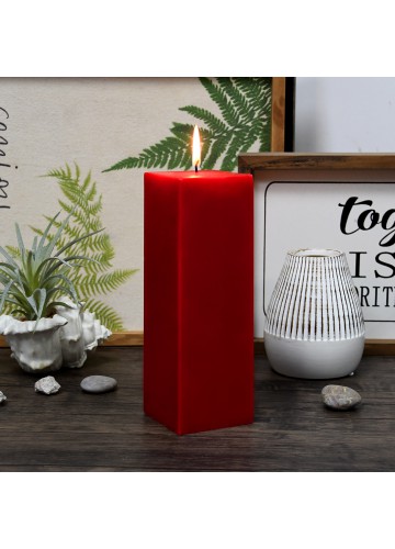 3 x 9 Inch Red Square Pillar Candle