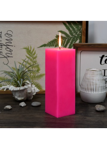 3 x 9 Inch Hot Pink Square Pillar Candle (12pcs/Case) Bulk