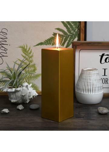 3 x 9 Inch Metallic Bronze Gold Square Pillar Candle (12pcs/Case) Bulk