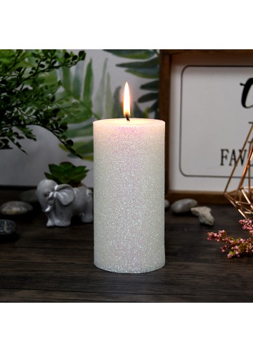 3 x 6 Inch Metallic White Glitter Pillar Candle (12pcs/Case) Bulk