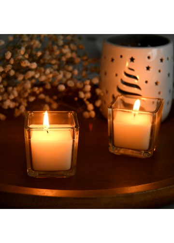 Ivory Square Glass Votive Candles (12pc/Box)