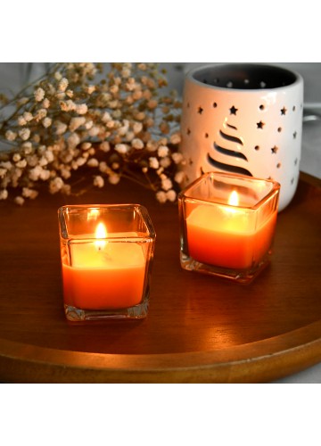 Orange Square Glass Votive Candles (12pc/Box)