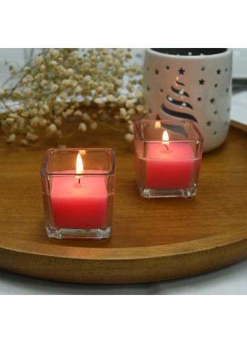 Hot Pink Square Glass Votive Candles (12pc/Box)