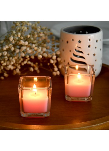 Light Rose Square Glass Votive Candles (12pc/Box)