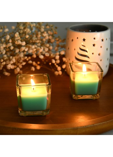 Aqua Square Glass Votive Candles (12pc/Box)