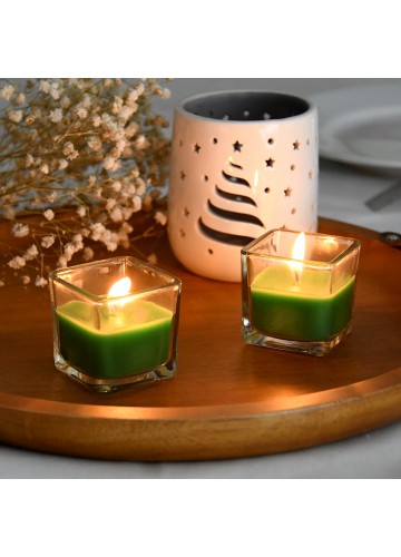 Hunter Green Square Glass Votive Candles (12pc/Box)
