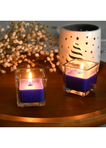 Blue Square Glass Votive Candles (12pc/Box)